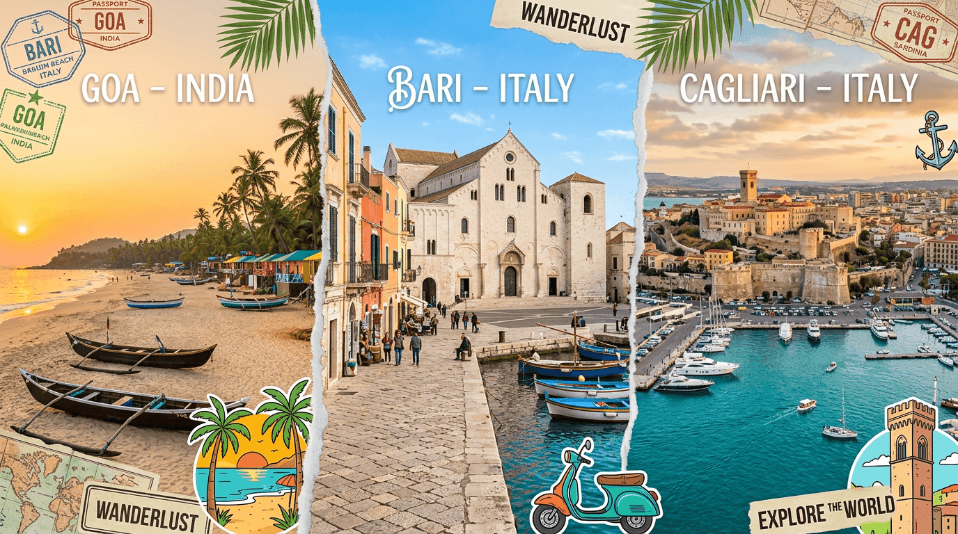 Multi-city trip: Bari, GOA, CAG