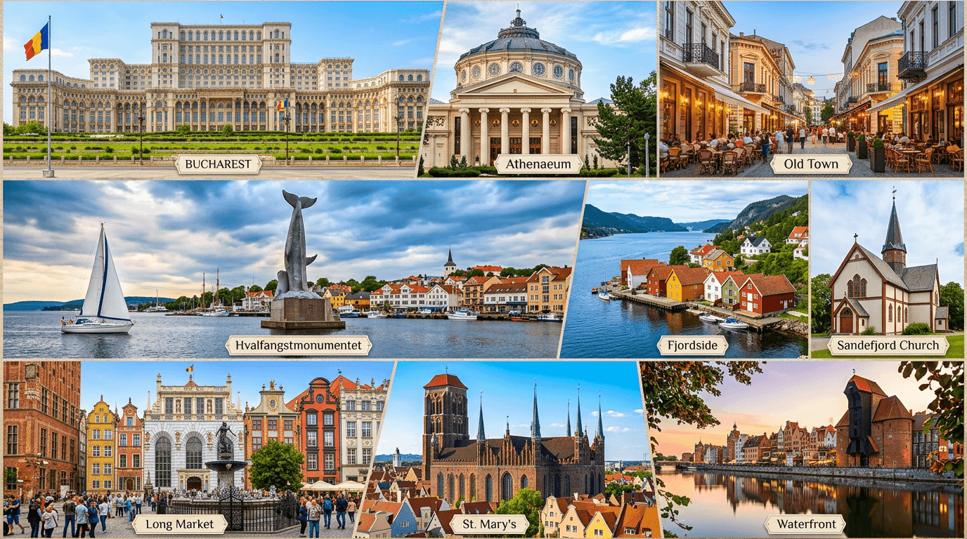Multi-city trip: Bucharest, Sandefjord, Gdańsk