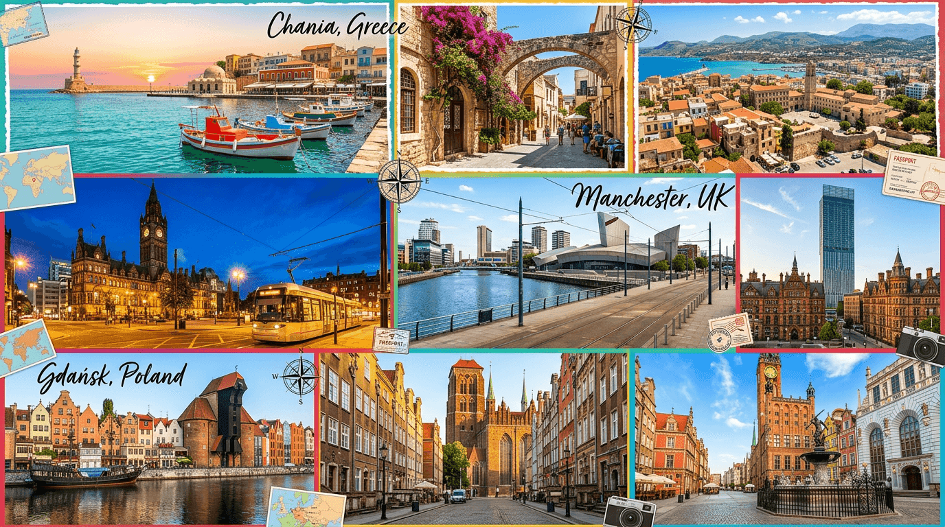 Multi-city trip: Chania, Manchester, Gdańsk