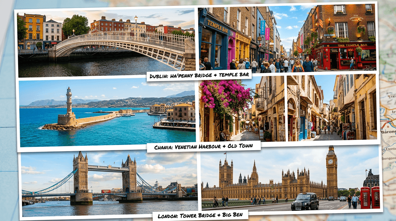 Multi-city trip: Dublin, Chania, London