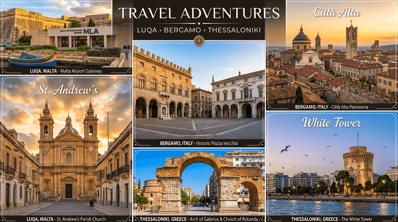 Multi-city trip: Luqa, Bergamo, Thessaloniki