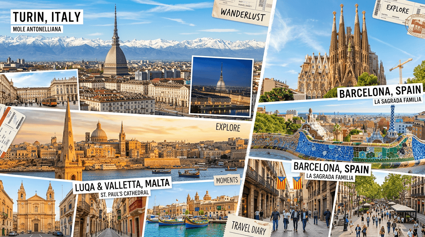 Multi-city trip: Luqa, Turin, Barcelona