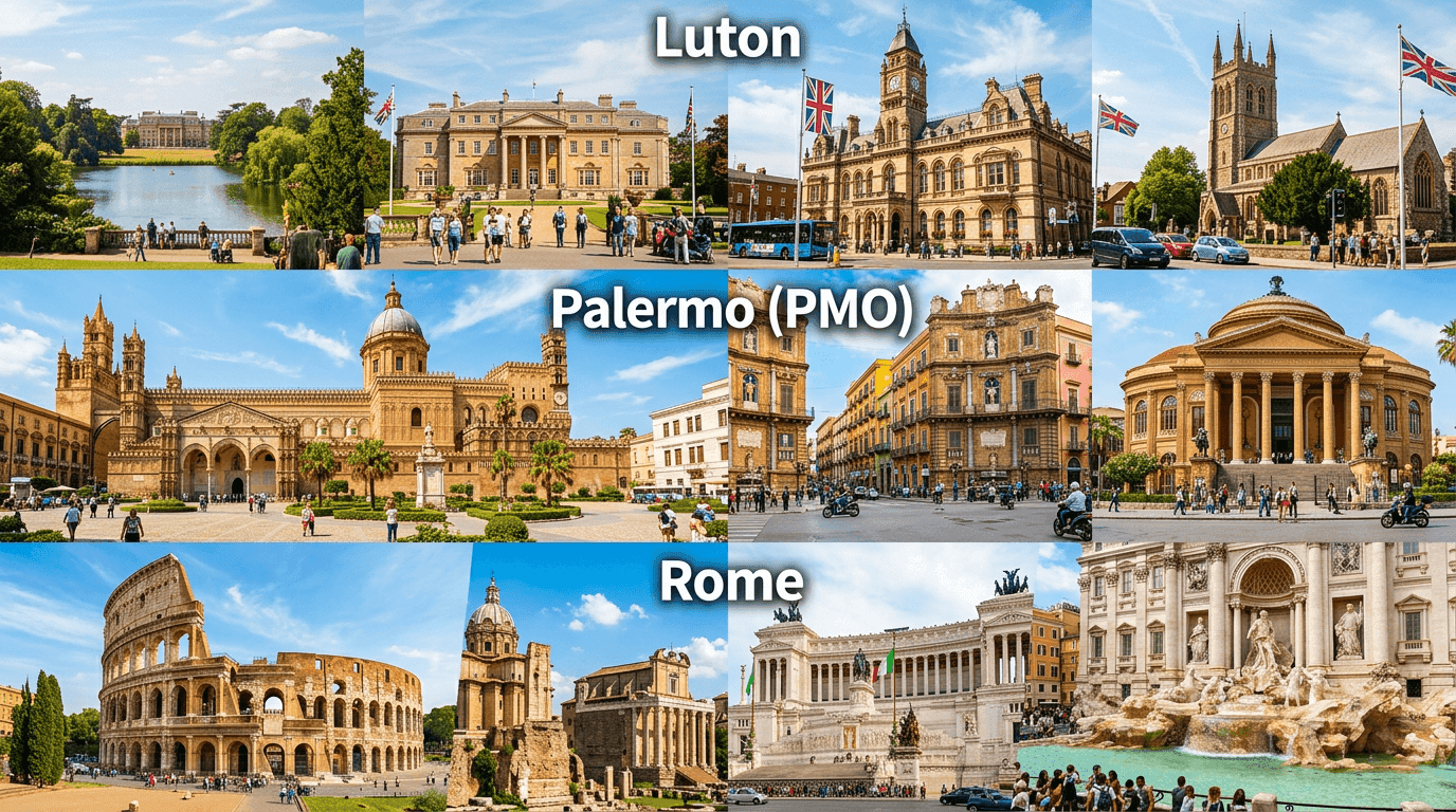 Multi-city trip: Luton, PMO, Rome