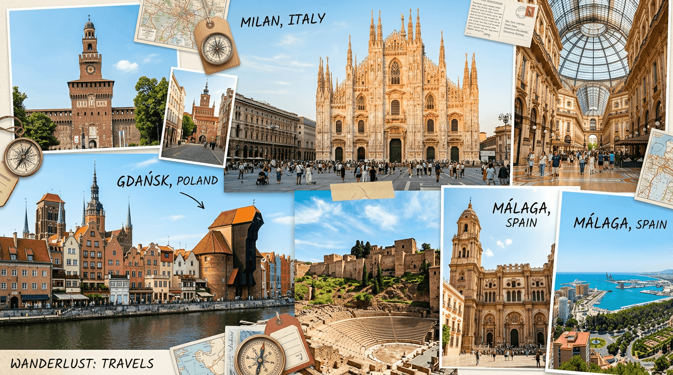 Multi-city trip: Milan, Gdańsk, Málaga