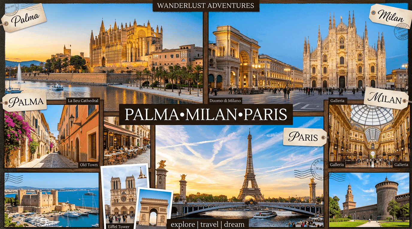 Multi-city trip: Palma de Mallorca, Milan, Paris