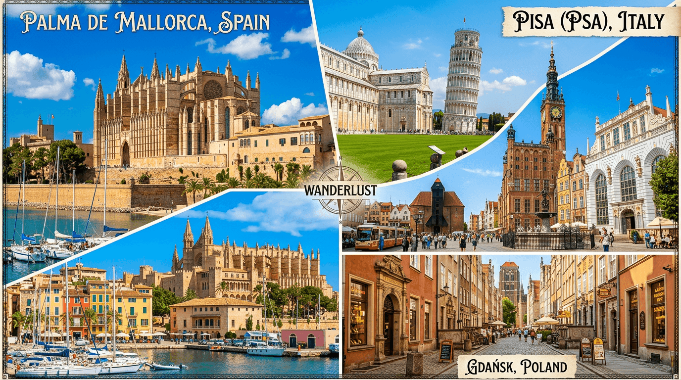 Multi-city trip: Palma de Mallorca, PSA, Gdańsk