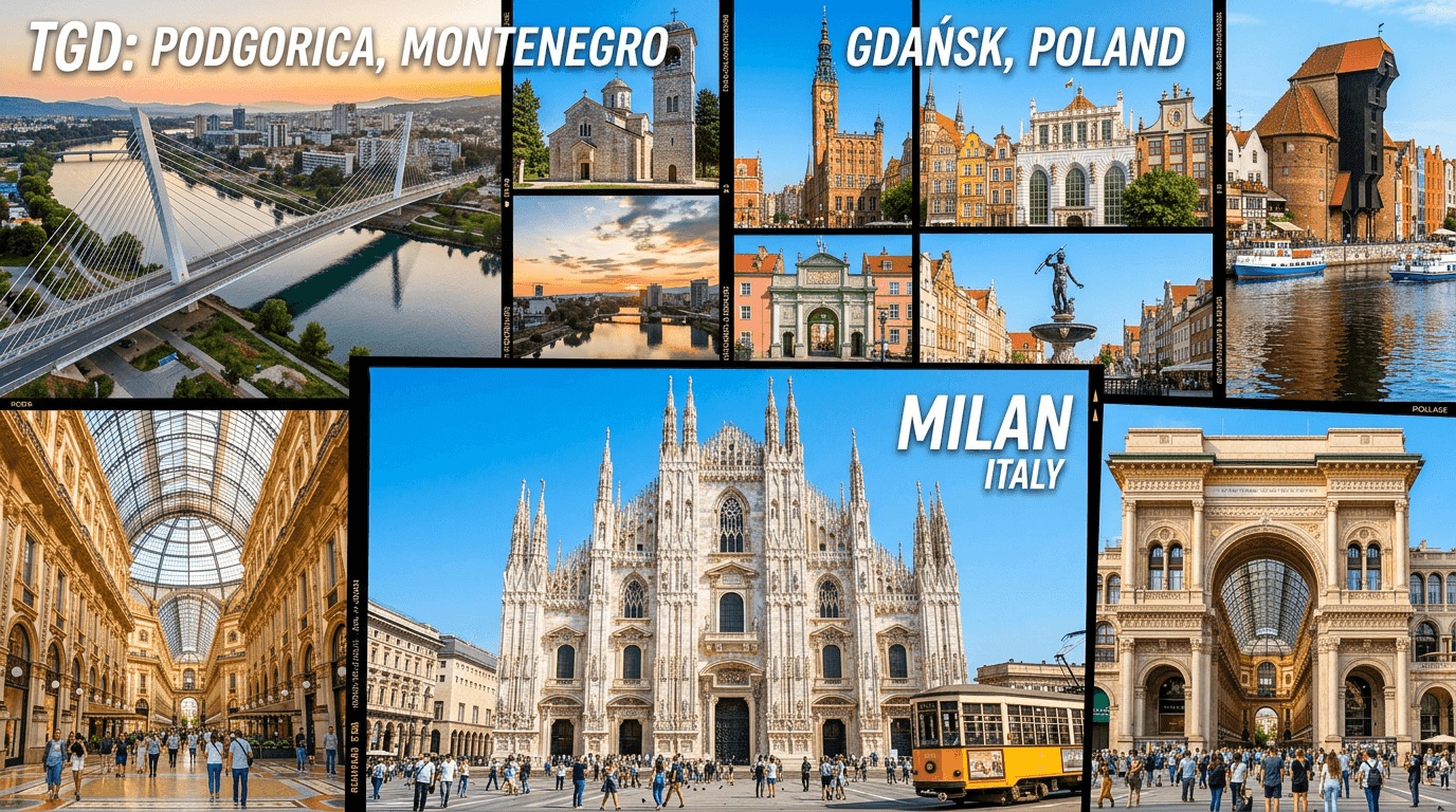 Multi-city trip: TGD, Gdańsk, Milan